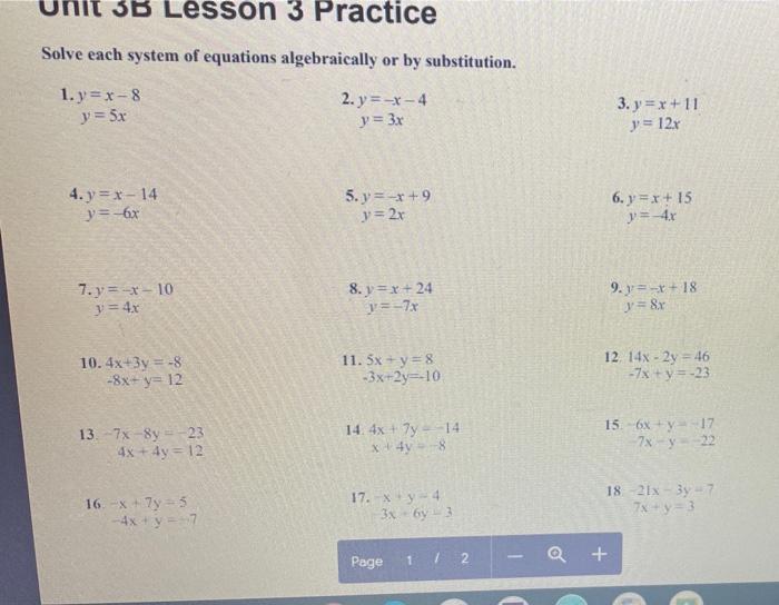 Solved 3B Lesson 3 Practice Solve each system of equations | Chegg.com