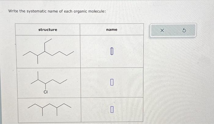 Solved Write the systematic name of each organic molecule: | Chegg.com
