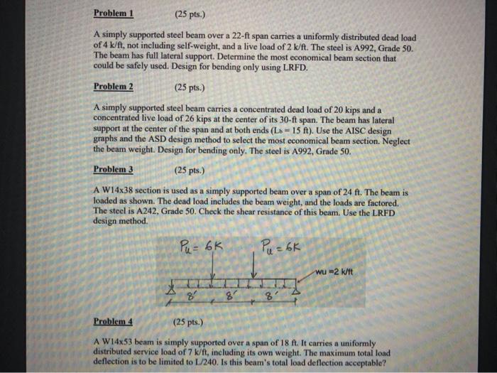 Solved Problem 1 (25 pts.) A simply supported steel beam | Chegg.com