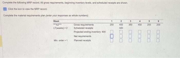 Solved Complete the following MRP record. All gross | Chegg.com