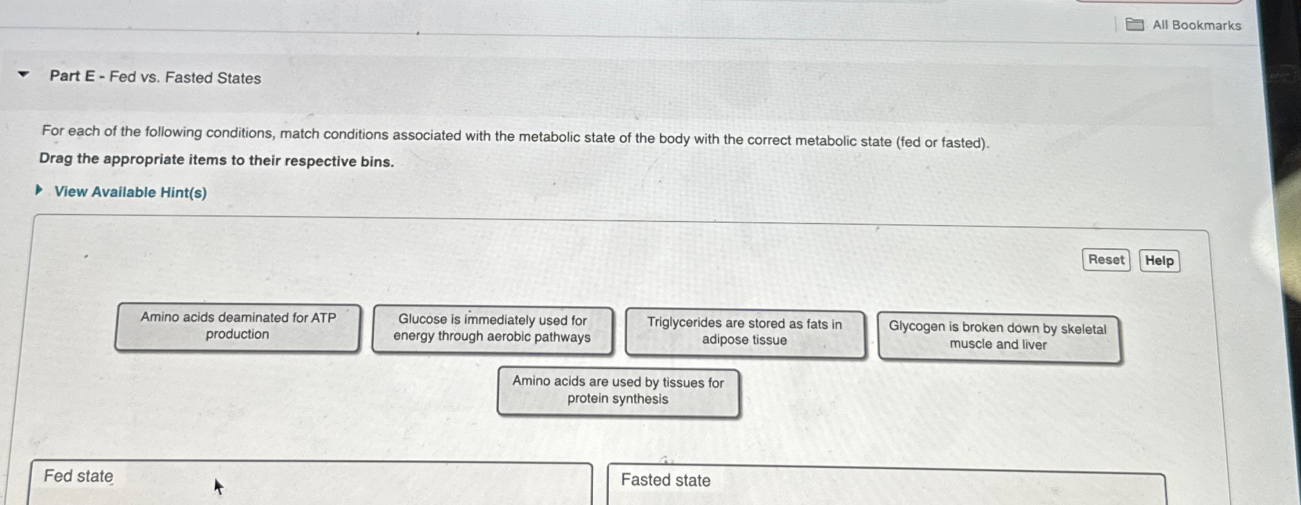 Solved All BookmarksPart E - ﻿Fed vs. ﻿Fasted StatesFor each | Chegg.com