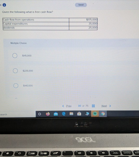 Solved Saved Given the following what is free cash flow? | Chegg.com
