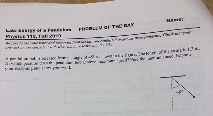 Solved a pendulum bob is released from an angle of45 degrees | Chegg.com