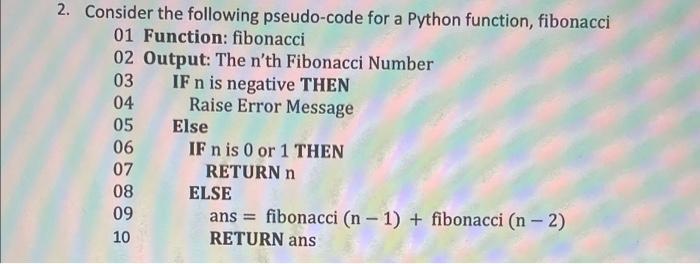 Solved 2. Consider the following pseudo-code for a Python | Chegg.com