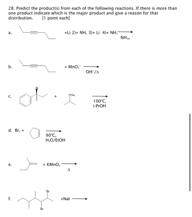 Solved 28. Predict The Product(s) From Each Of The Following | Chegg.com