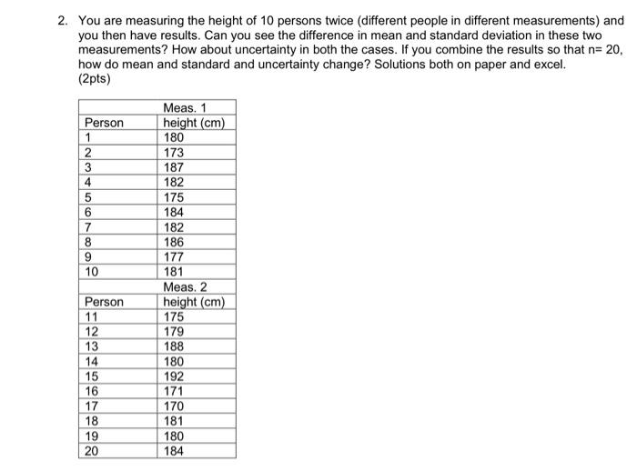 Solved You are measuring the height of 10 persons twice | Chegg.com