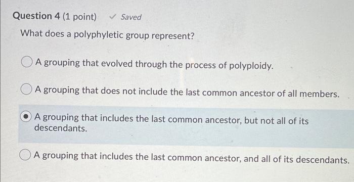 Solved Question 4 (1 point) Saved What does a polyphyletic | Chegg.com