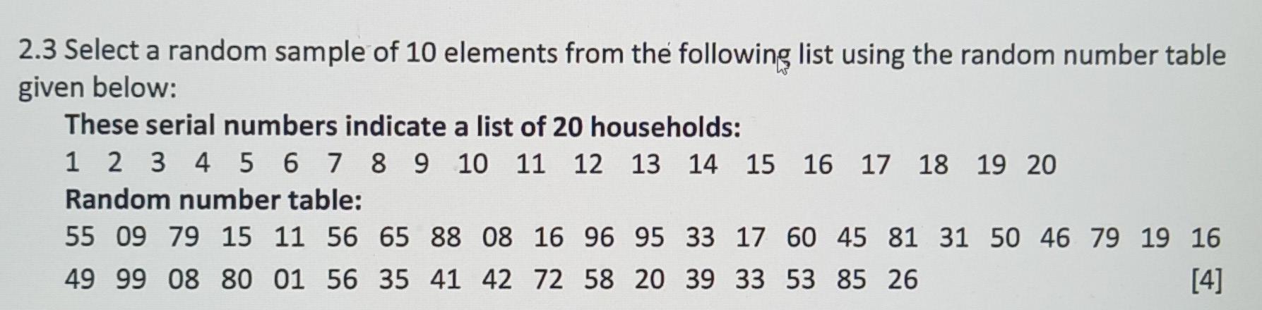 Solved 2.3 Select A Random Sample Of 10 Elements From The | Chegg.com