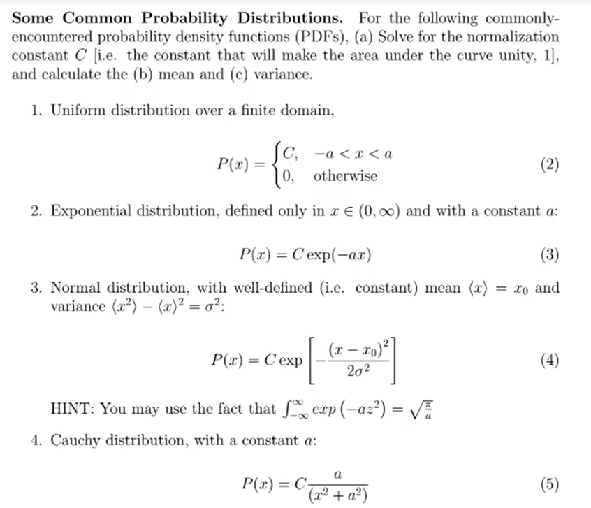 Solved Some Common Probability Distributions. For the | Chegg.com