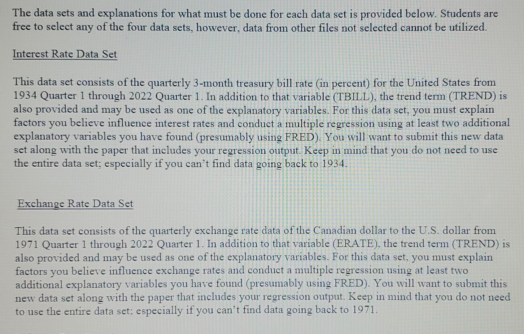 Solved The data sets and explanations for what must be done | Chegg.com