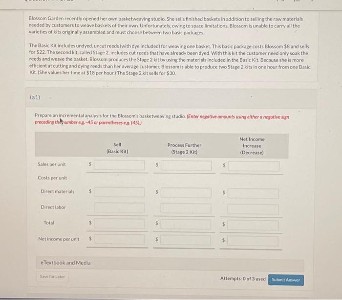 Solved Blossom Garden recently opened her own basketweaving