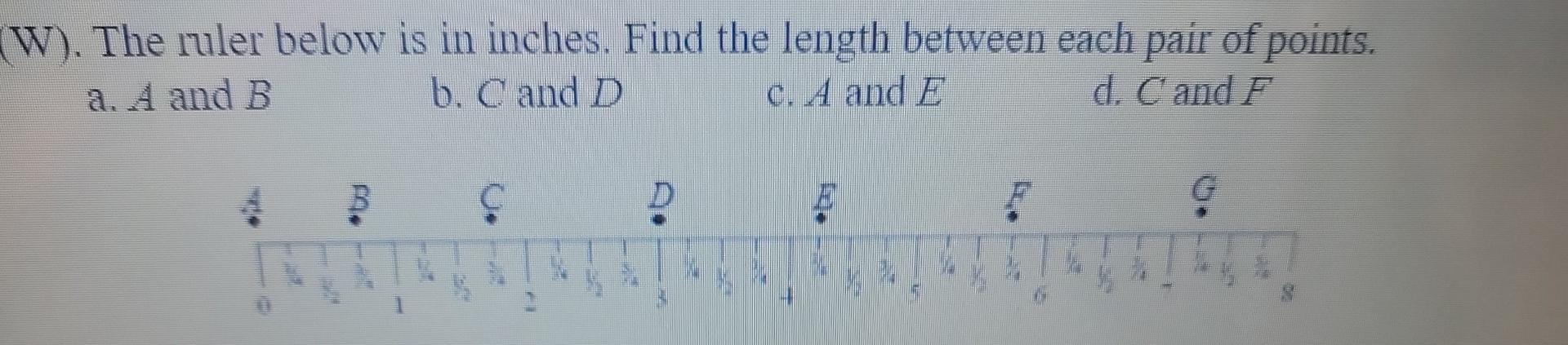 Solved W). The ruler below is in inches. Find the length | Chegg.com