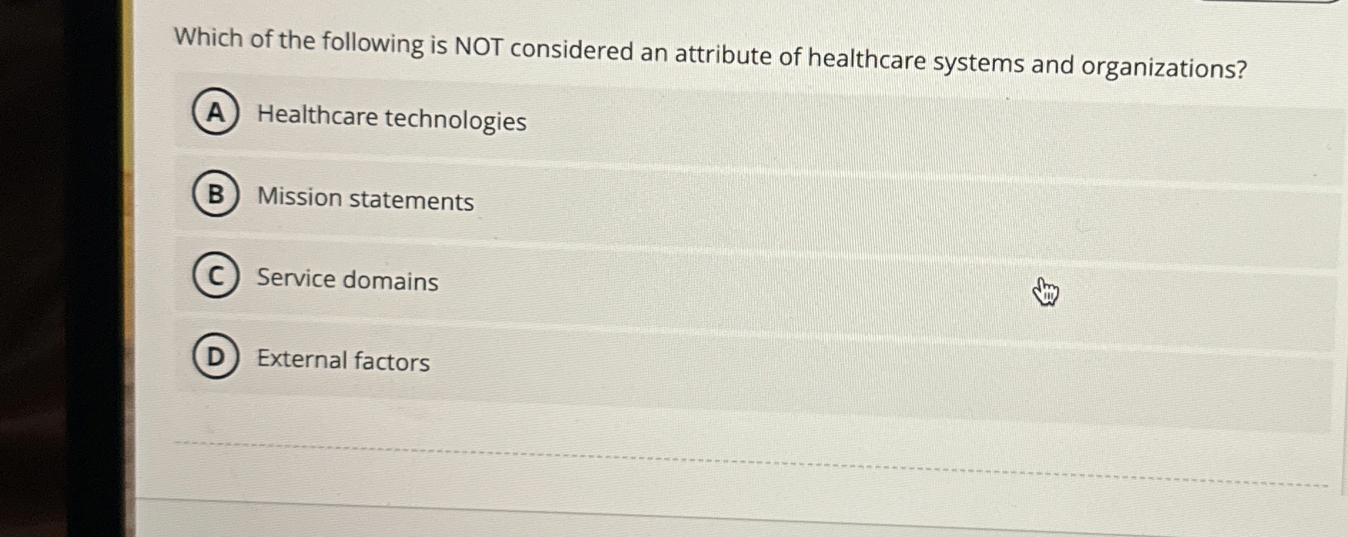 Solved Which of the following is NOT considered an attribute | Chegg.com