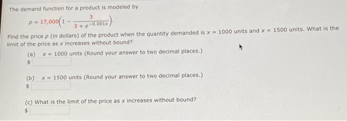 Solved The demand function for a product is modeled by p = | Chegg.com