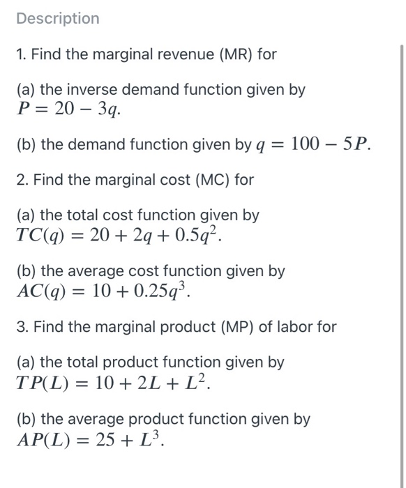Solved Description 1. Find the marginal revenue (MR) for (a)