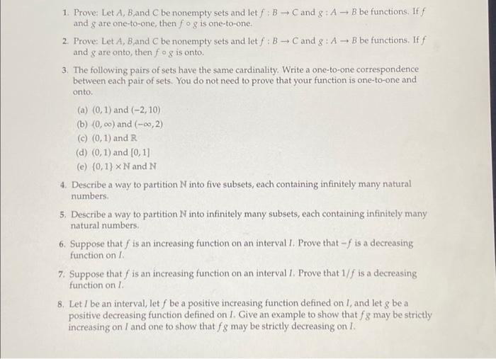 Solved 1. Prove: Let A, B,and C Be Nonempty Sets And Let F: | Chegg.com