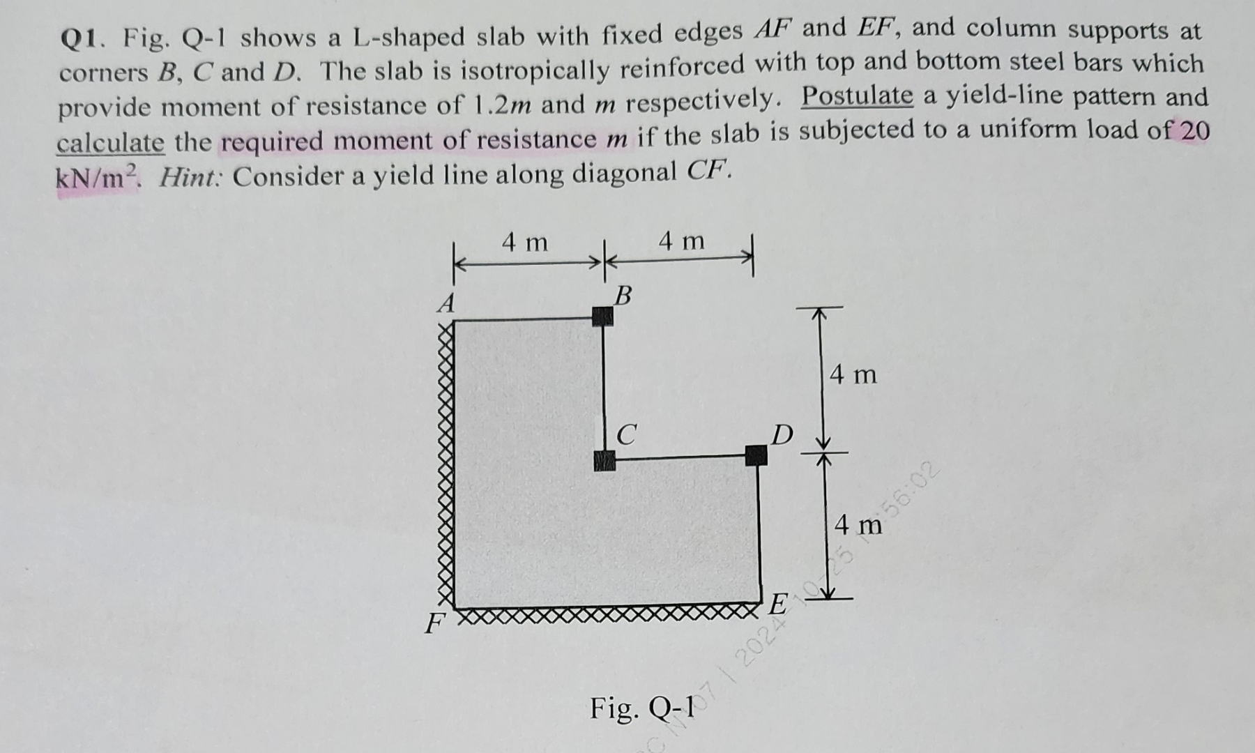 How to solve Q1. ﻿Fig. Q1 ﻿shows a Lshaped slab