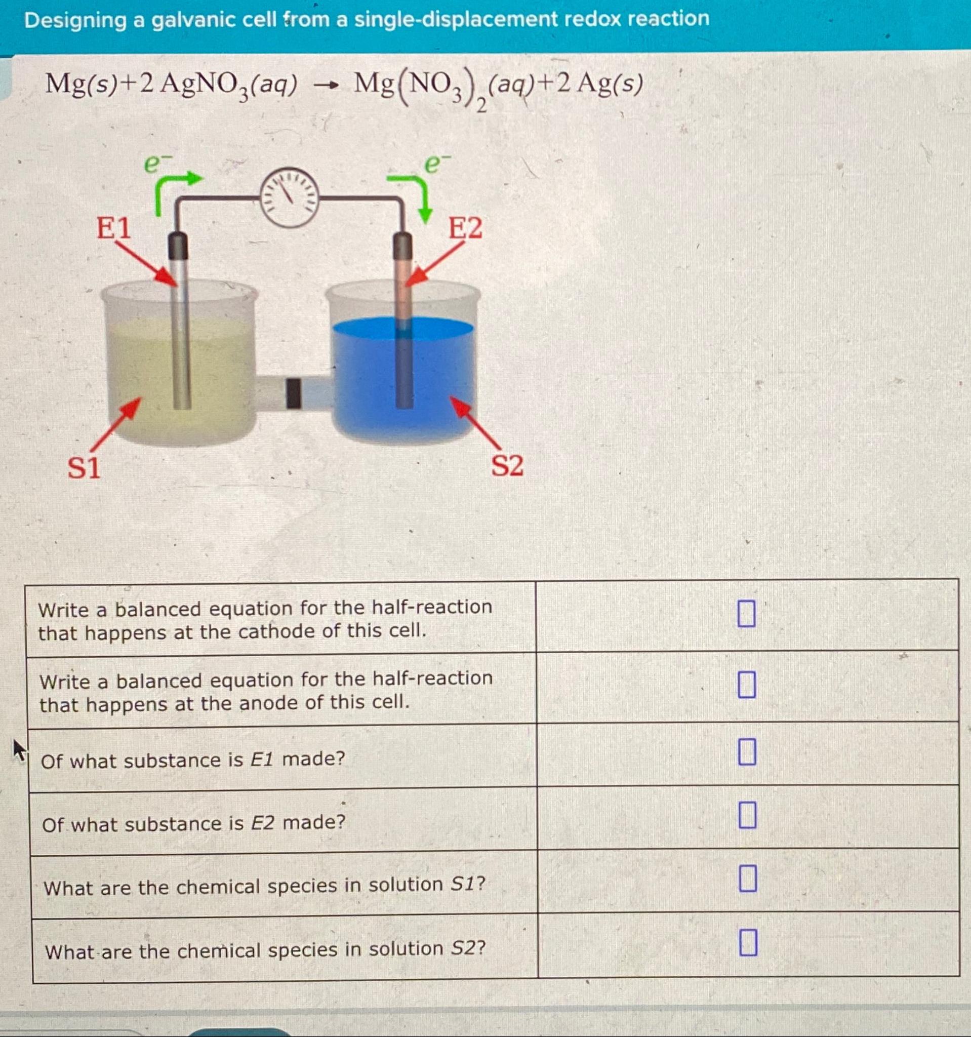 Solved Designing a galvanic cell from a singledisplacement