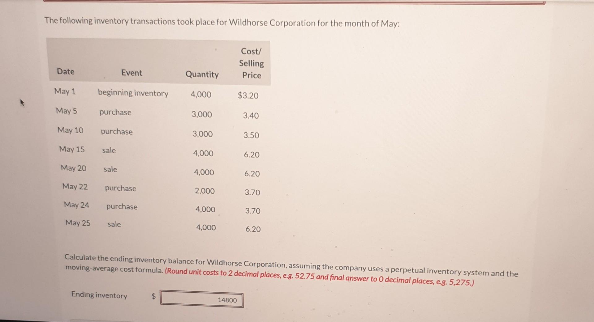 Solved The Following Inventory Transactions Took Place For | Chegg.com