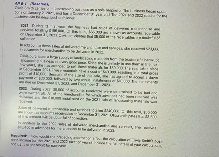 Solved Olivia Smith carries on a landscaping business as a