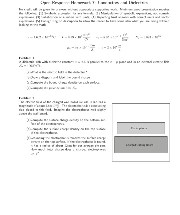 Solved Open-Response Homework 7: Conductors and Dielectrics | Chegg.com