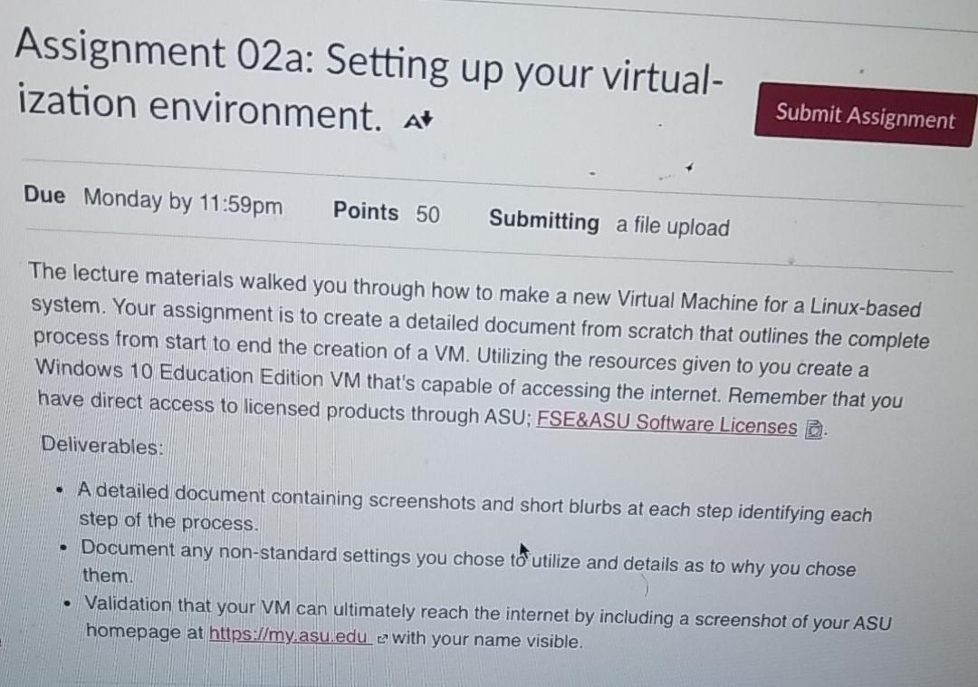 Assignment 02a: Setting up your virtual- ization | Chegg.com