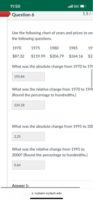 Use the following chart of years and prices to an the | Chegg.com