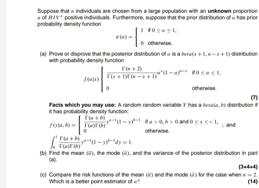Suppose That N Individuals Are Chosen From A Large Chegg Com