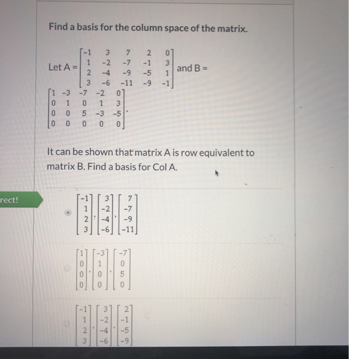 Solved Find a basis for the column space of the matrix. (-1 | Chegg.com