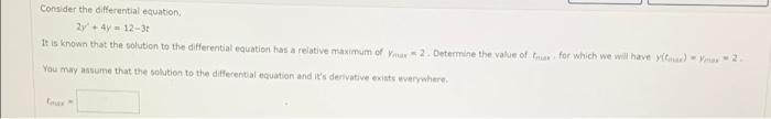 Solved Consider the differential equation 2y + 4y - 12-31 It | Chegg.com