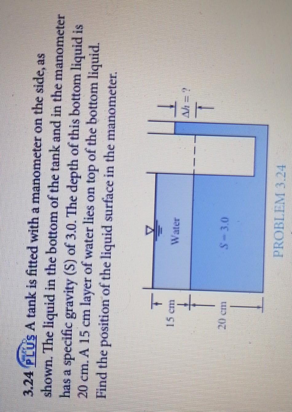 Solved 3.24 PLUS A tank is fitted with a manometer on the | Chegg.com