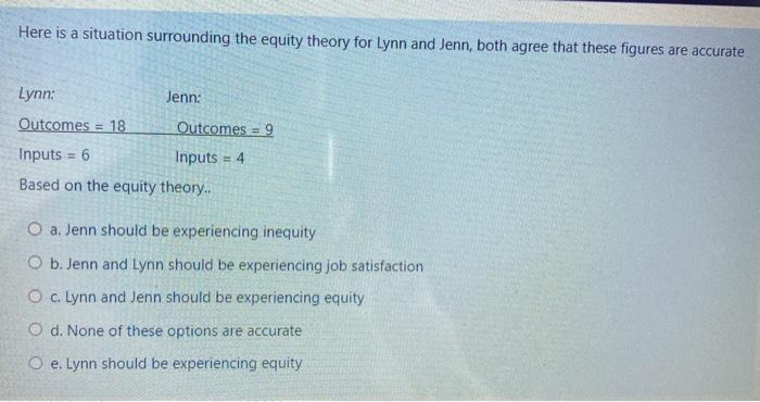 Solved Here is a situation surrounding the equity theory for | Chegg.com