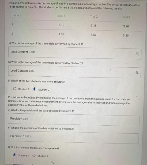 Solved Two students determine the percentage of lead in a | Chegg.com
