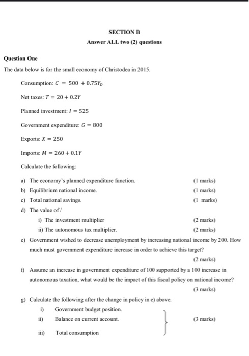 Solved SECTION B Answer ALL Two (2) Questions Question One | Chegg.com