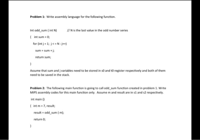 Solved Problem 1: Write assembly language for the following | Chegg.com