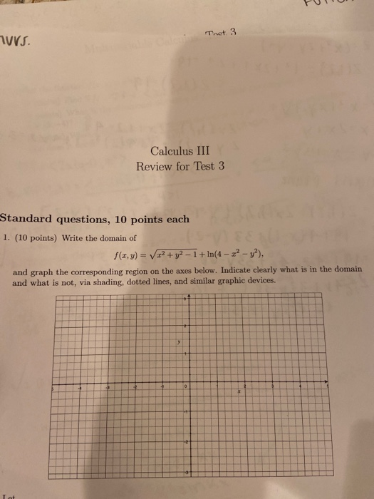 Solved WS. Thot 3 Calculus III Review for Test 3 Standard | Chegg.com