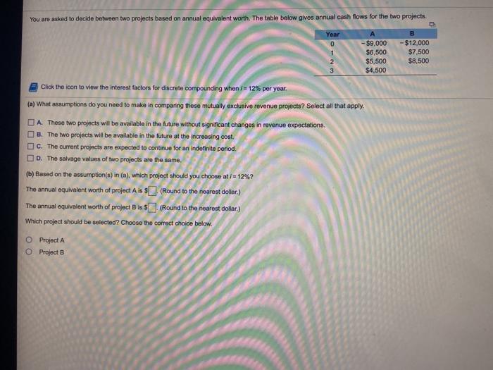 Solved You Are Asked To Decide Between Two Projects Based On Chegg Com