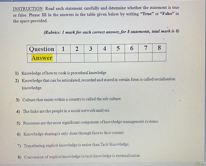 Solved INSTRUCTION: Read each statement carefully and | Chegg.com
