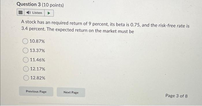 Solved A stock has an required return of 9 percent, its beta | Chegg.com