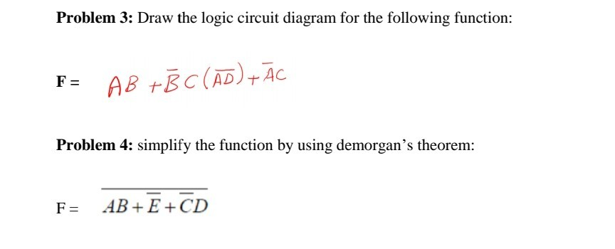 Solved Problem 3: Draw The Logic Circuit Diagram For The | Chegg.com