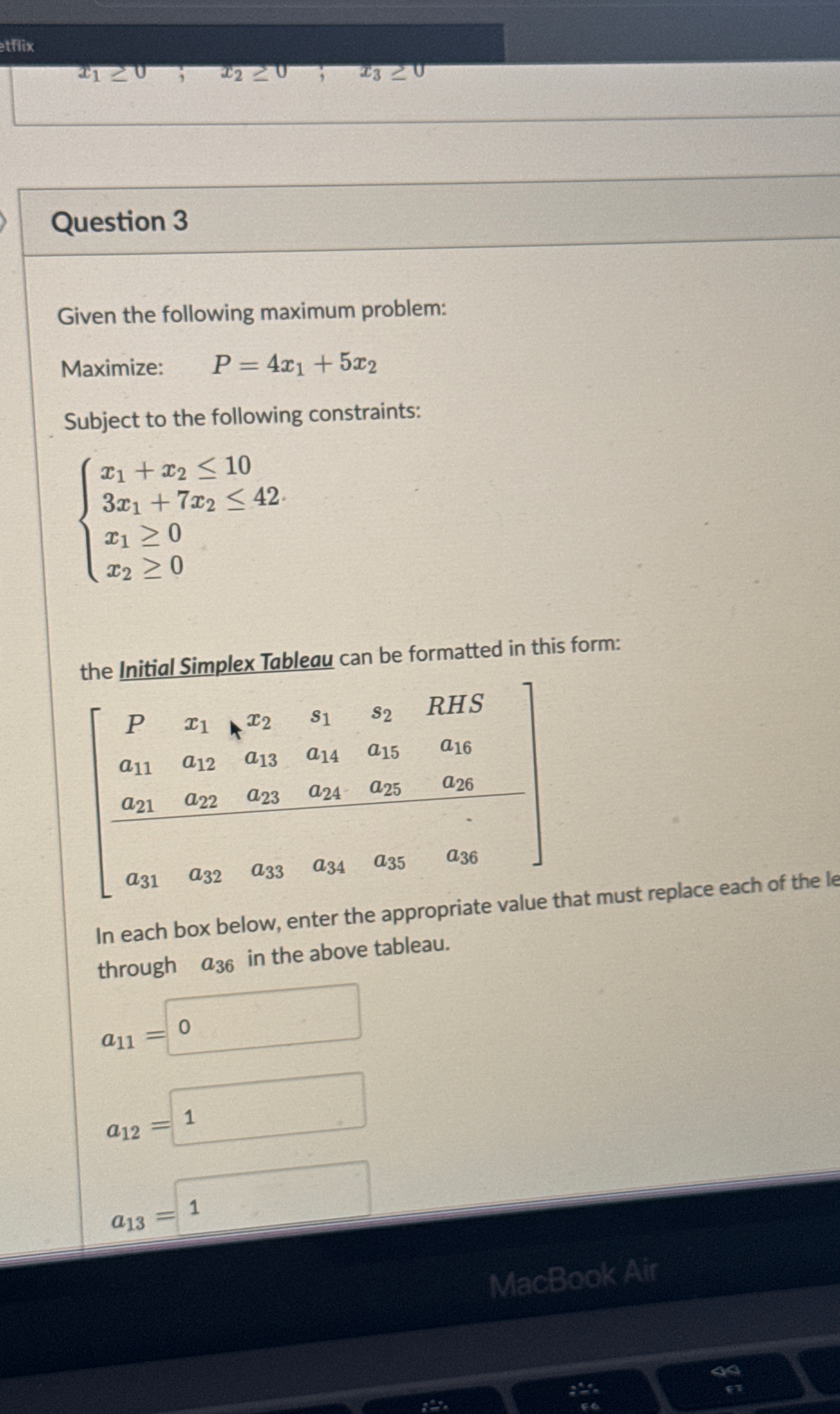 Solved tfixx1≥0,x2≥0,x3≥0Question 3Given the following | Chegg.com