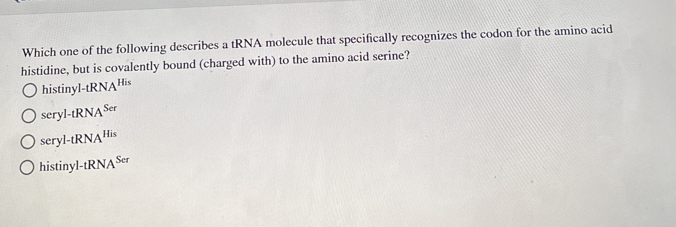 Solved Which One Of The Following Describes A Trna Molecule Chegg Com