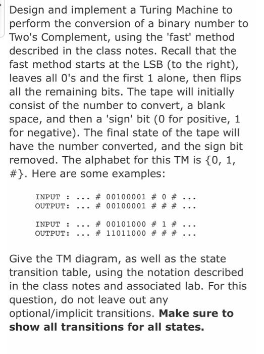 Solved Design and implement a Turing Machine to perform the | Chegg.com