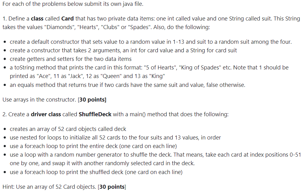 Solved For each of the problems below submit its own java | Chegg.com