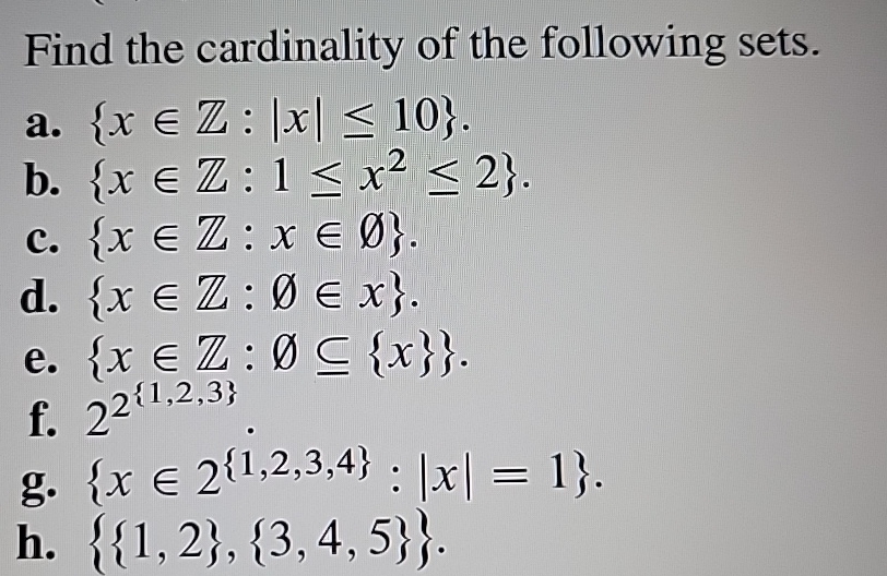 Solved Find The Cardinality Of The Following | Chegg.com