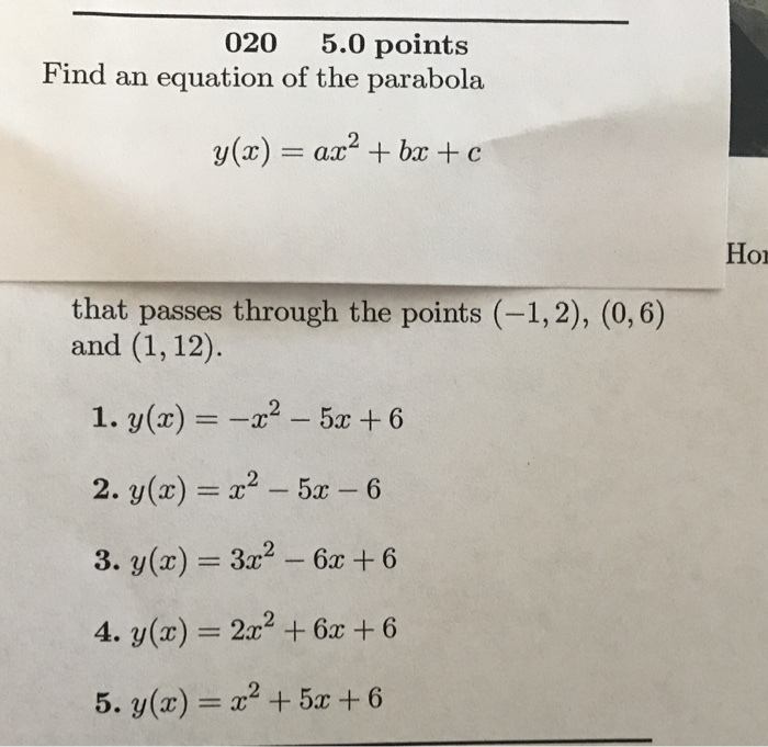 Solved 5 0 Points Find An Equation Of The Parabola 0 Chegg Com