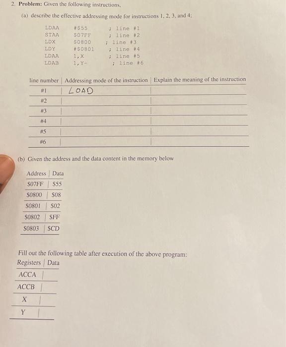 Solved 2. Problem: Given The Following Instructions, (a) | Chegg.com