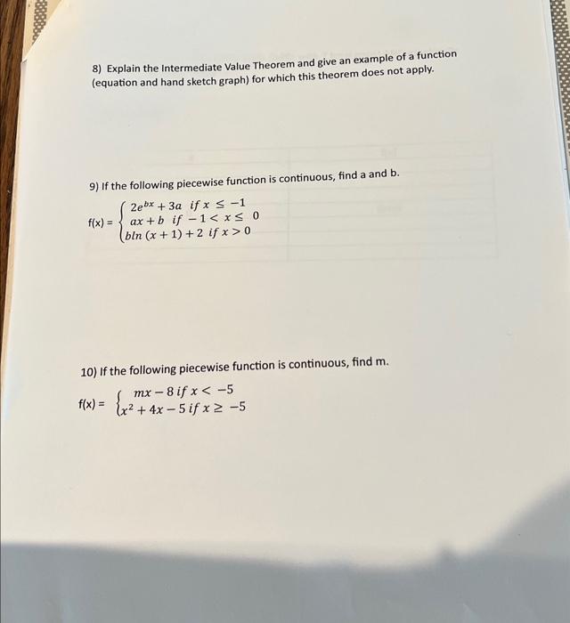 Solved 8) Explain the Intermediate Value Theorem and give an | Chegg.com