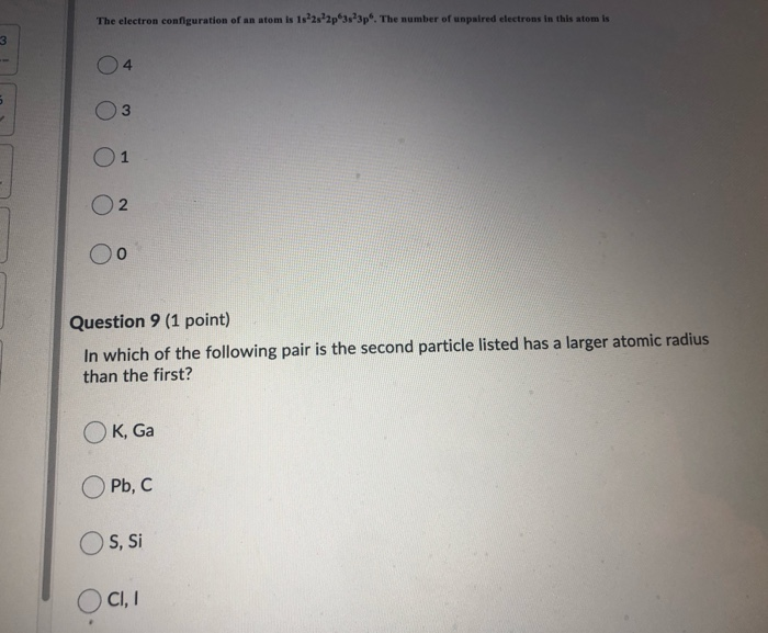Solved The electron configuration of an atom is 1s 2s 2p 3s | Chegg.com