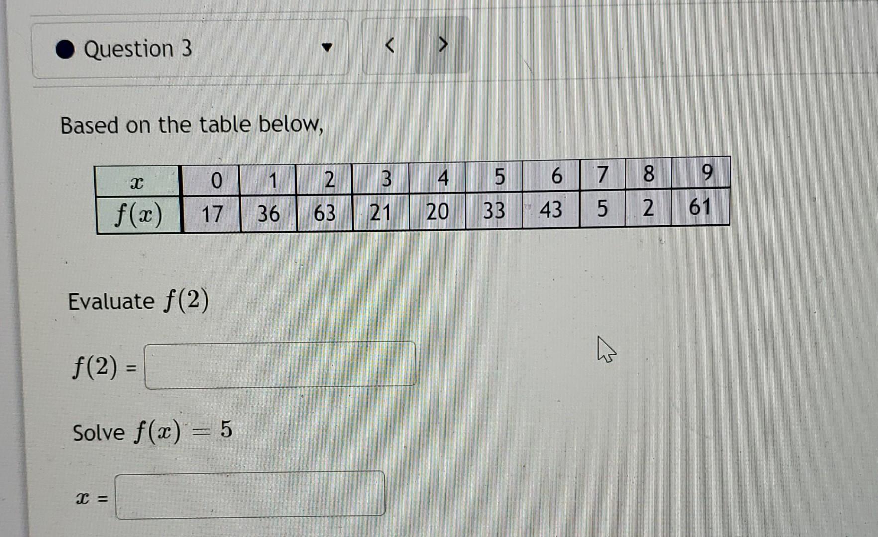 Solved Question 3 Based on the table below, 0 1 2 3 X 4 | Chegg.com